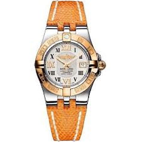 Breitling Galactic 30 Mother of Pearl Dial Orange Lizard